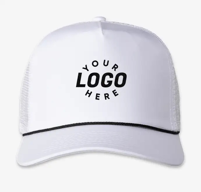 White custom embroidered trucker hat with your logo here